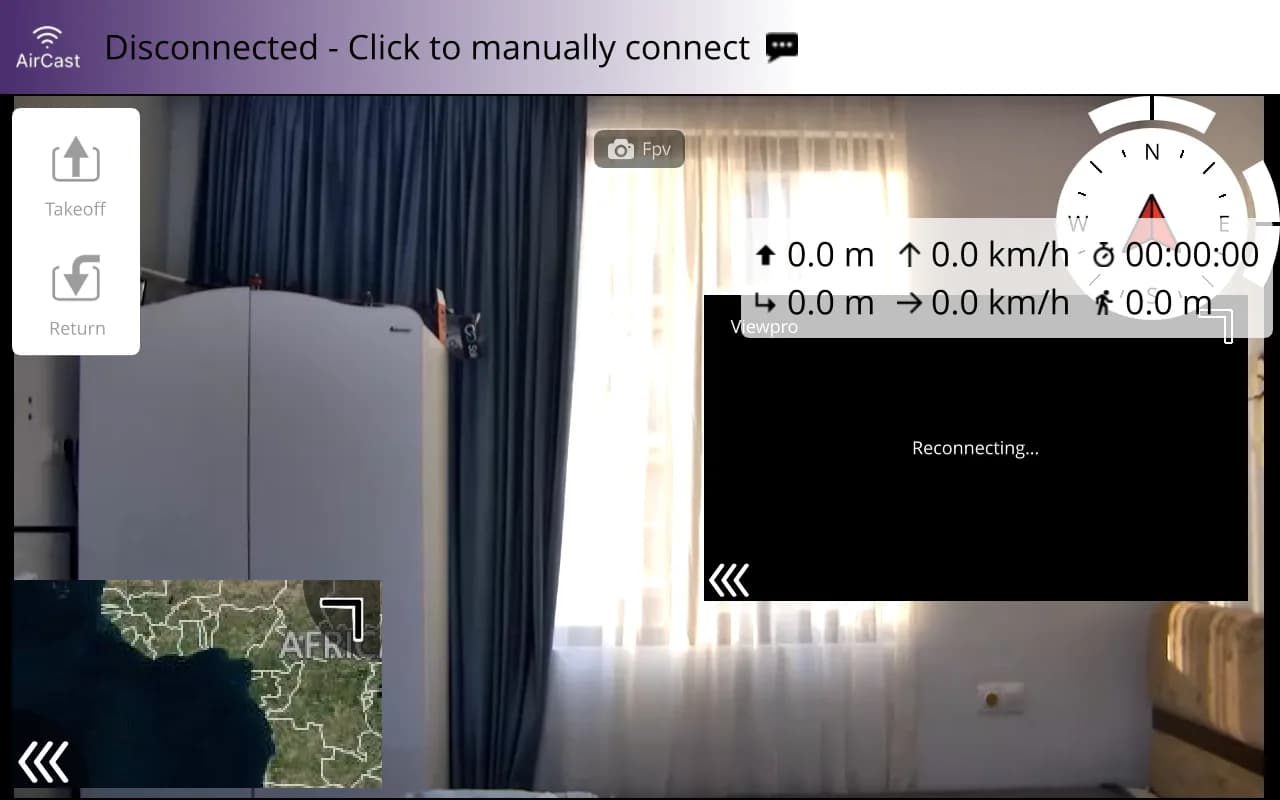 Aircast QGC running on a SkyDroid H16 remote, showing the air unit's camera picture in the fly view