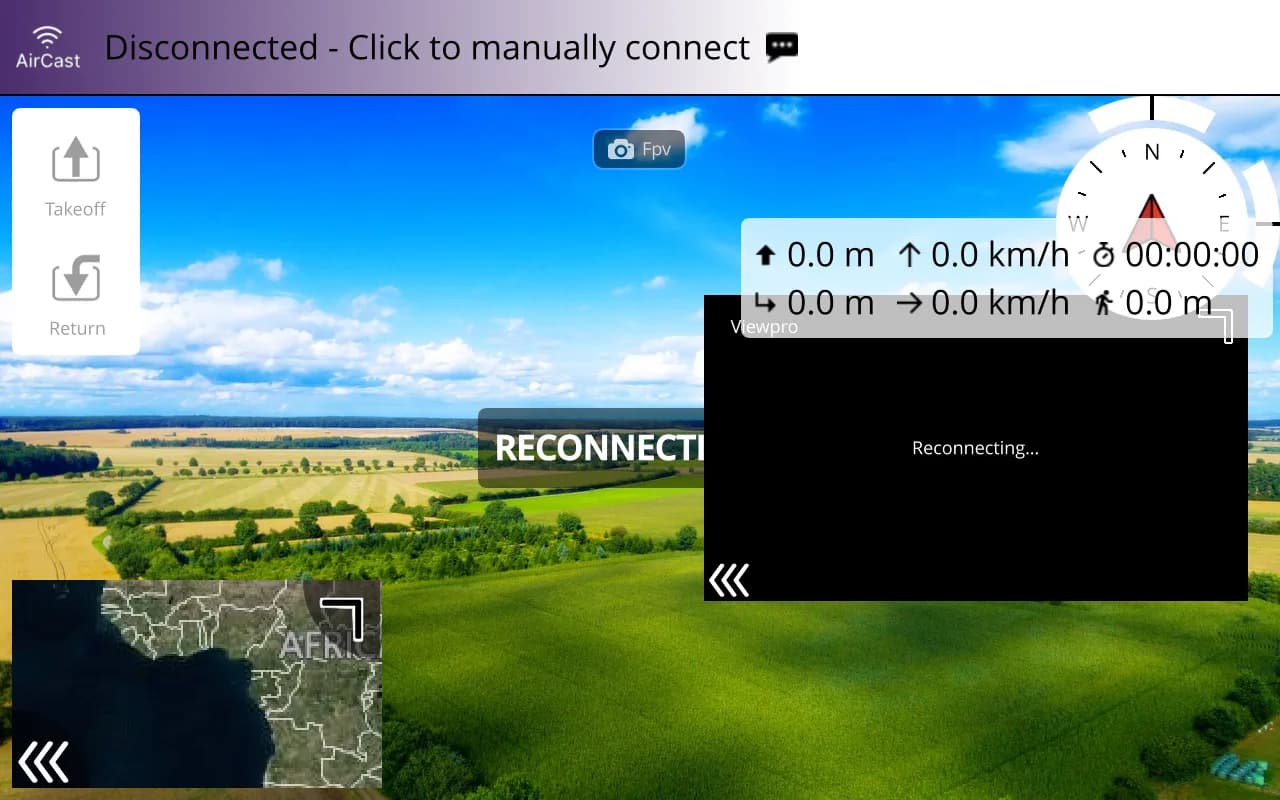 Aircast QGC fly view on the H16 reconnecting to the stream right after the input switch