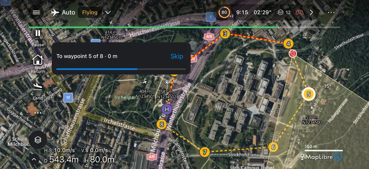 AirCast flying a mission on the map